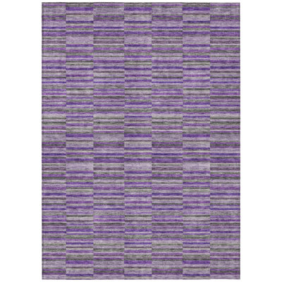 Tapis intérieur lavable rayé mauve et lavande 5 pi x 8 pi