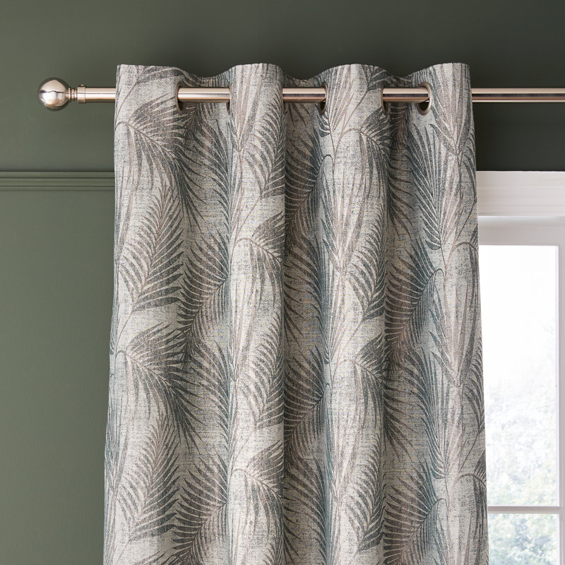 Tamra Palm Lined Eyelet Curtains Semi Sheer Curtain Pair, Green, 90.16cm Width x 183cm Drop
