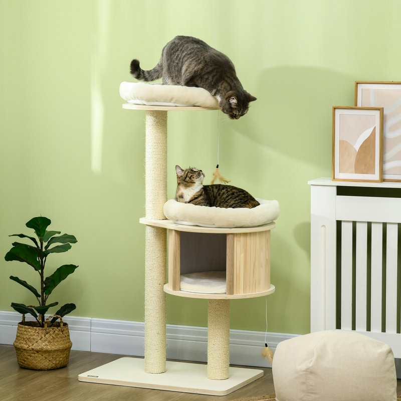 Arbre à chat à 3 niveaux, grattage, coussins moelleux et aires de jeux. Sécuritaire pour les petits chats, amusant comme poteaux à griffer pour activités supplémentaires, petits moments