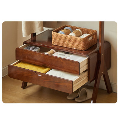 Solid Wood Hall Tree with Hooks and Drawers
