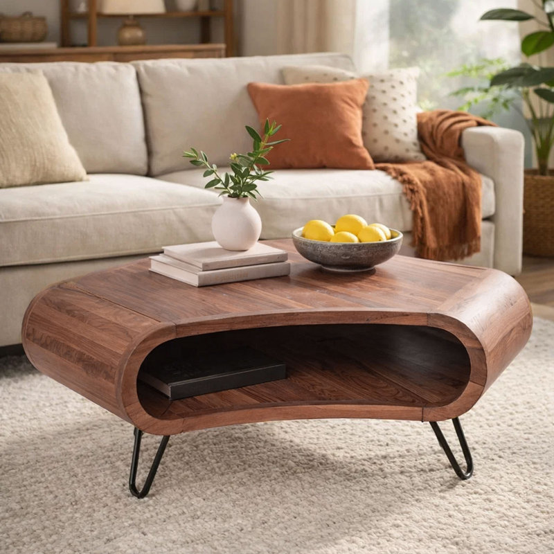 Landmeier Solid Wood Top Coffee Table with Open Shelf