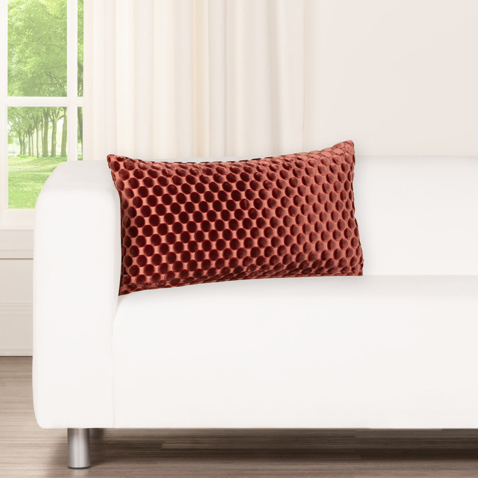 Nirvan Velvet Dot Throw Pillow, Garnet, Polyester, Rectangle 14"H x 26"W