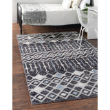 Abstract Area Rug in Charcoal Gray-Light Blue