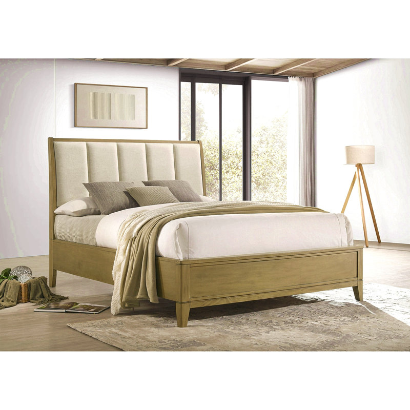 Pine Upholstered Queen Panel Bed, Natural