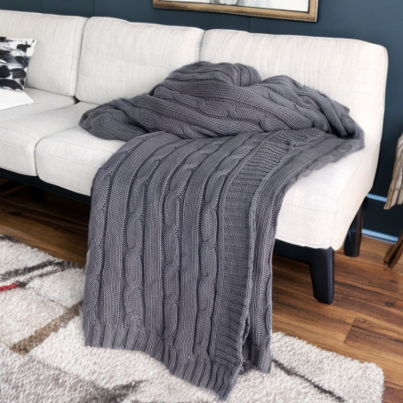 Jeté en tricot 100% coton gris clair