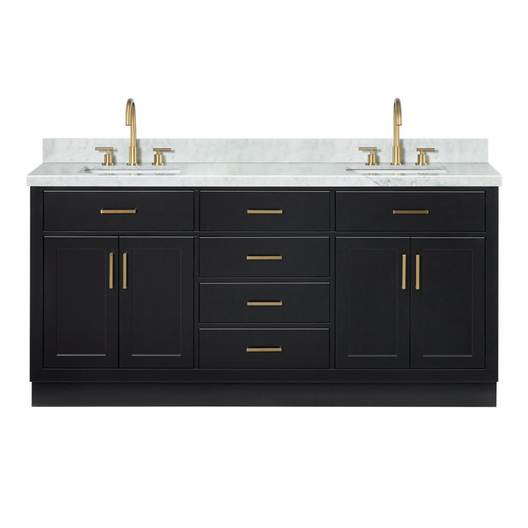 Tidworth 72'' Solid Wood Double Bathroom Vanity with 1.5'' Carrara Marble Top, Rectangular Sinks