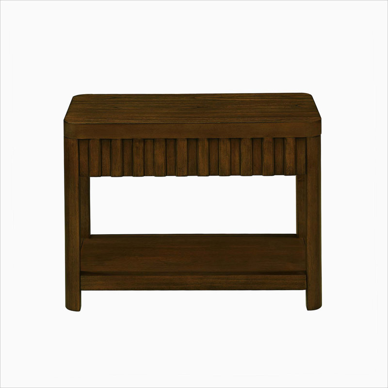 Rectangular End Table with Storage Shelf and Wood Legs, Dark Walnut