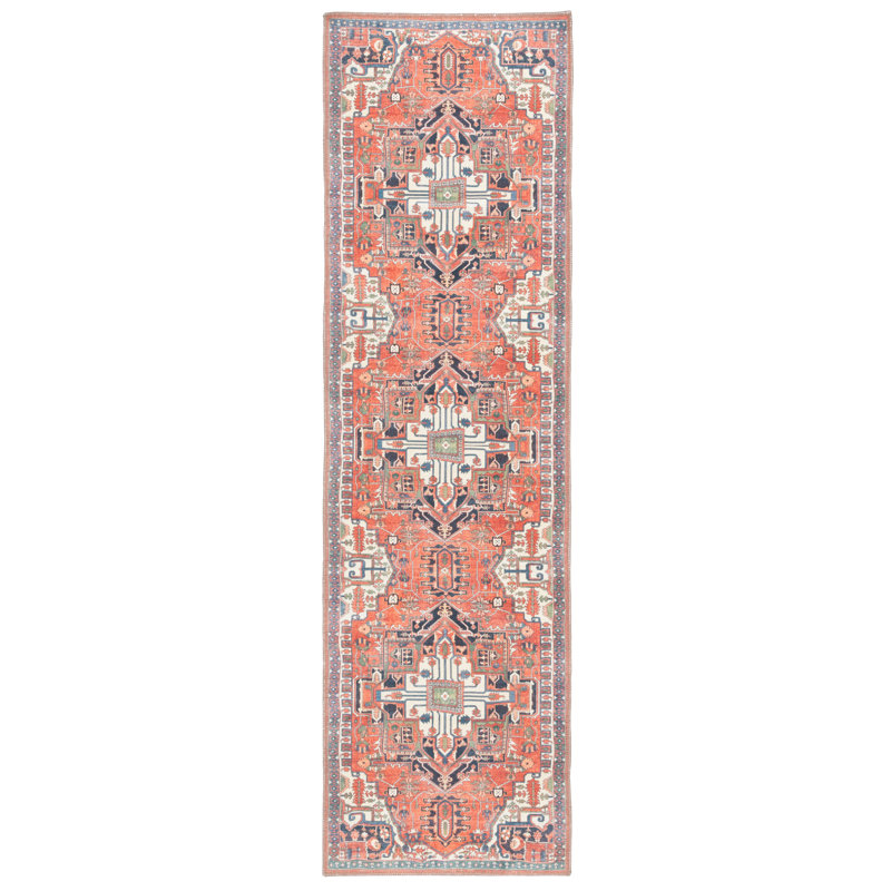 Wyneken Cotton/Chenille Machine Washable Southwestern Rug in Rust/Navy, Runner 2'2" x 8'