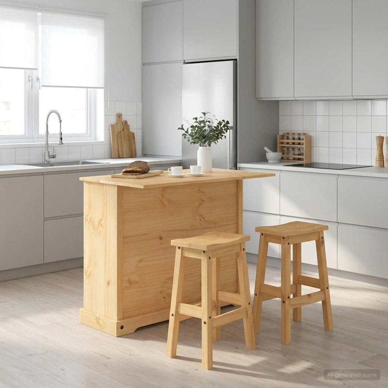 112 cm W Kitchen Island Set with Solid Wood Top, Honey Wax
