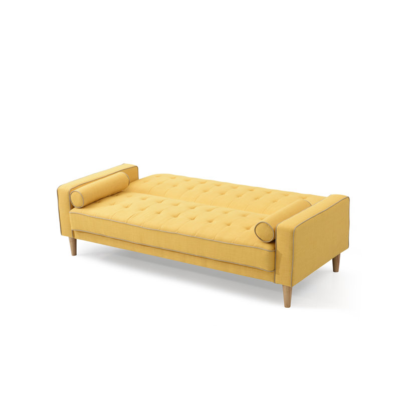 Woodmere Twin 81'' Upholstered Convertible Sofa, Yellow Polyester Blend