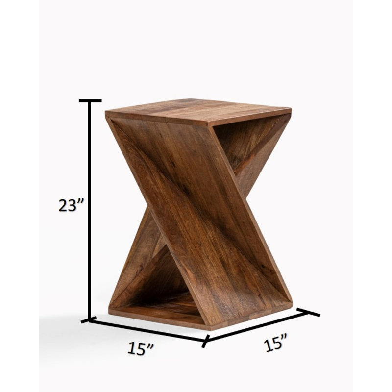 Caelah Solid Wood End Table, Natural Wood/Tan