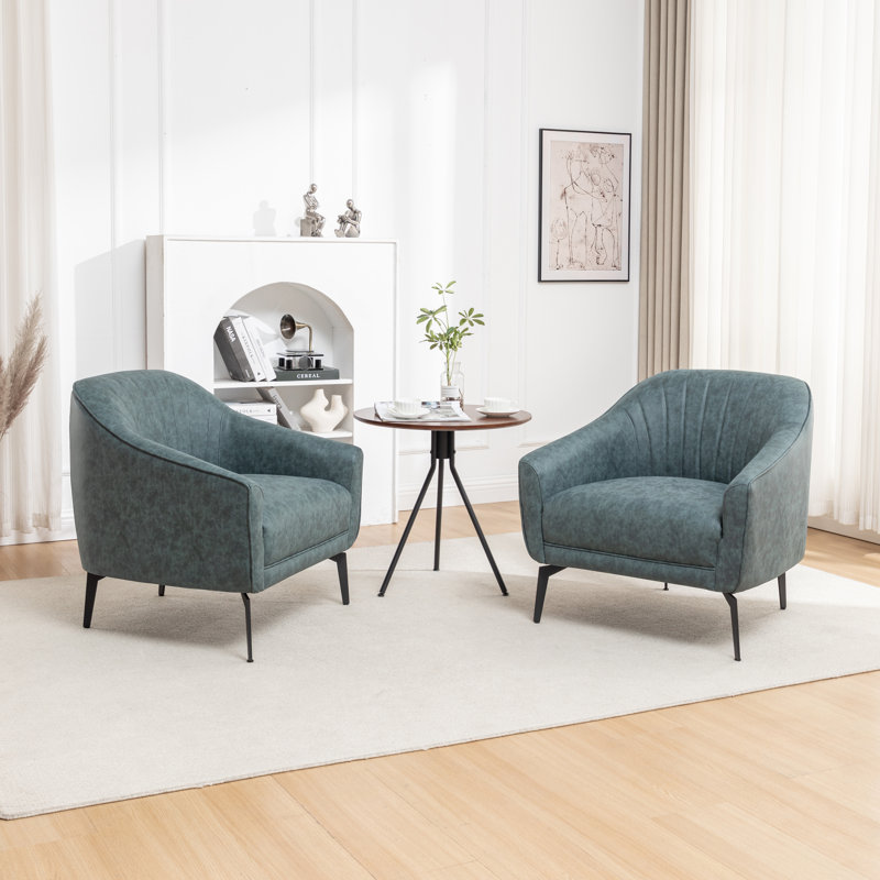 Fauteuil demi-tonneau en simili cuir Ammon, Similicuir bleu