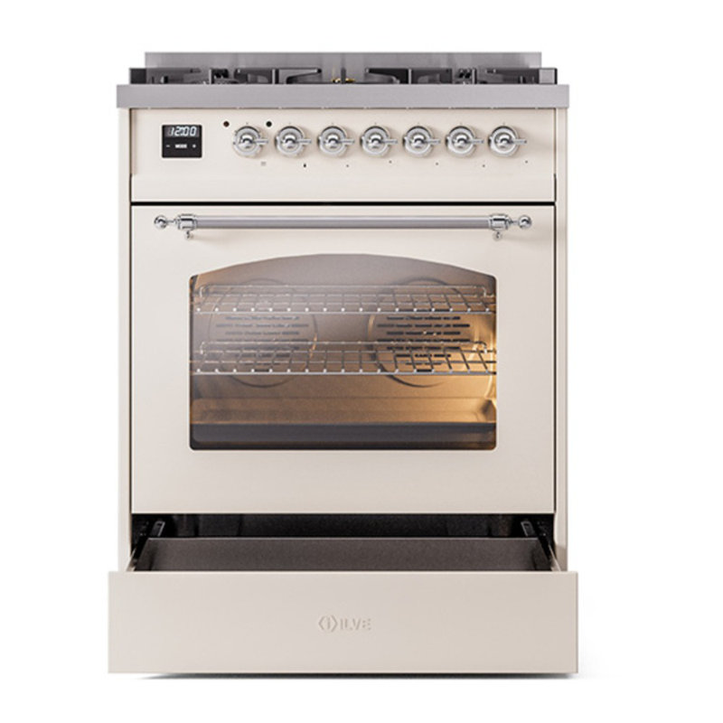 Cuisinière ILVE Nostalgie II Series 30 po à double combustible avec 5 brûleurs scellés (gaz naturel, porte vitrée)