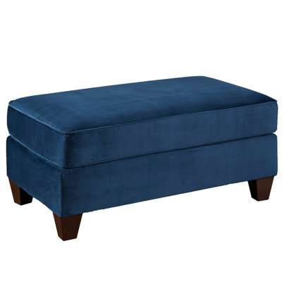 Fabric Cocktail - Navy Blue Textured Fabric, High Foam, Legs, Geometric Pattern, Rectangular Footrest For Living Area Seat Room