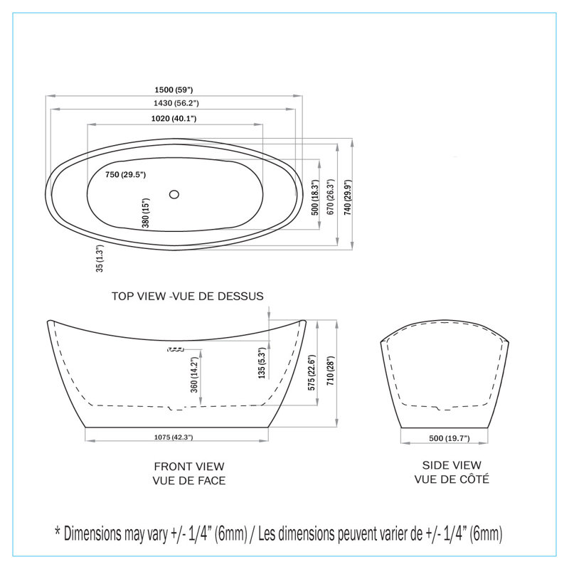 59.06'' x 29.53'' Freestanding Soaking Acrylic Bathtub