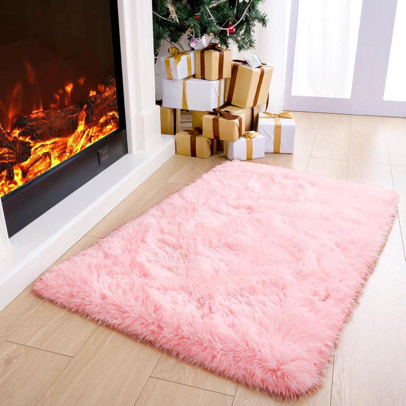 Fluffy Pink Rug For Girls Bedroom, 2X3 Shaggy Small Non-Slip Door Mat Indoor Entrance, Soft Plush Bedside Throw Area Rug, Kids Entryway Carpet, Fuzzy Home Decor Rug For Bedroom Entry