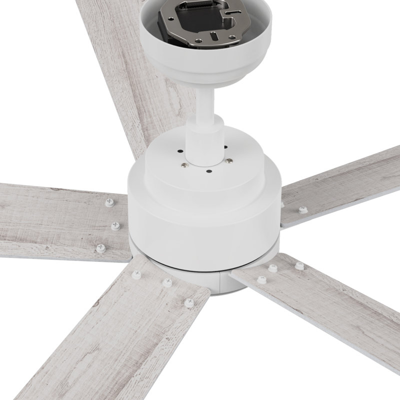  60'' DC Motor Downrod White Ceiling Fan without Light, Remote Control, White with Light Wooden Blades