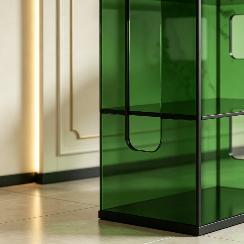 Bibliothèque moderne verte en acrylique, (4 tablettes) H 59,84 po x l 31,5 po x P 11,81 po