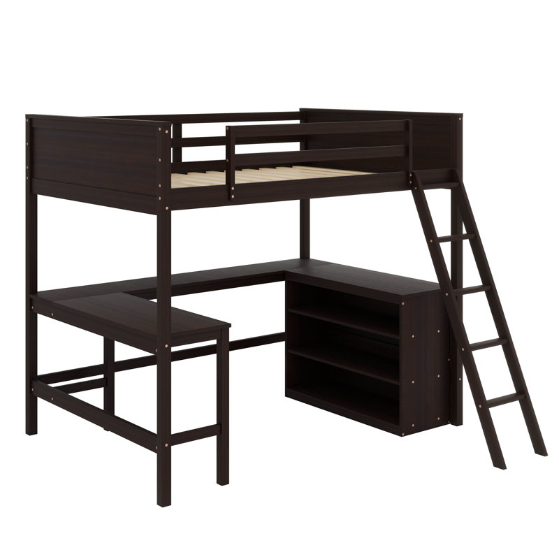 Lit mezzanine avec tablettes, bureau, Double, Espresso