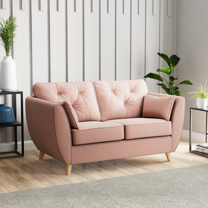 Birjesh 2 Seater Sofa, Pink, Beige Wood