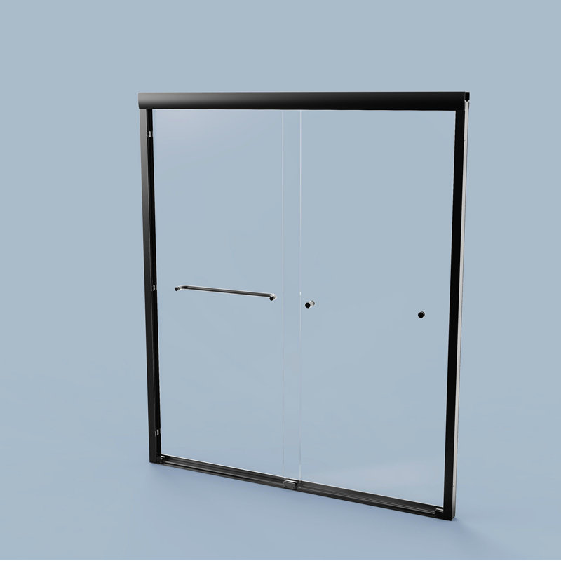 56"-60"W*72" H  Semi-Frameless Double Sliding Shower Door, Bypass Shower Door, 1/4" (6Mm) Thick SGCC Tempered Glass Door,  Matte Black