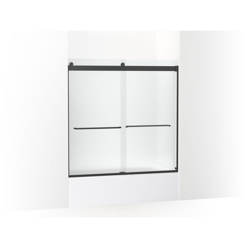 Levity 59.63" x 59.75" Bypass Bath Door with CleanCoat Technology, Matte Black, Frosted