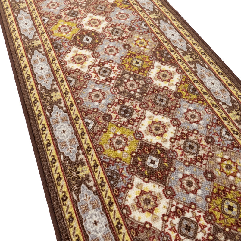 Custom Size Anti-Slip Low Profile Loop Pile Oriental Multi Color Persian Bakhtiari Taupe Design Runner Rugs