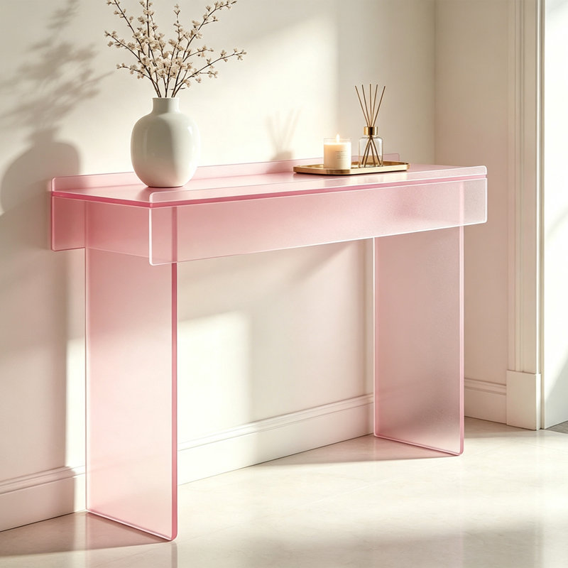 Table console intégrée en acrylique, H 31,5 po x l 47,24 po x P 15,75 po, Rose, Rose, Rose