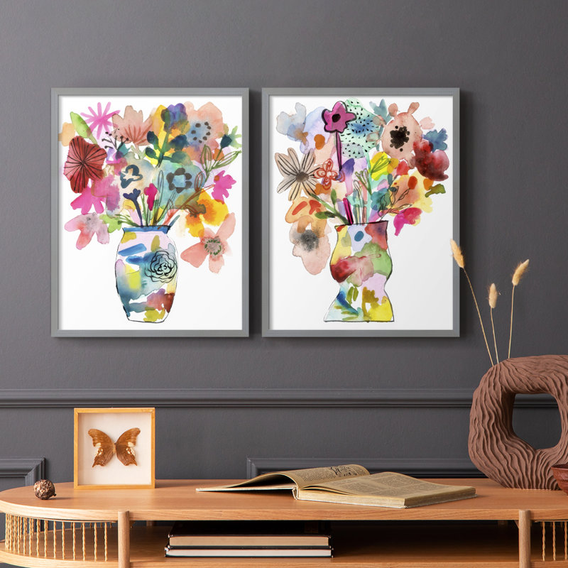 «Linear Bouquet I», reproduction encadrée de qualité supérieure - prête à être accrochée, H 29 po x l 46 po, Vert