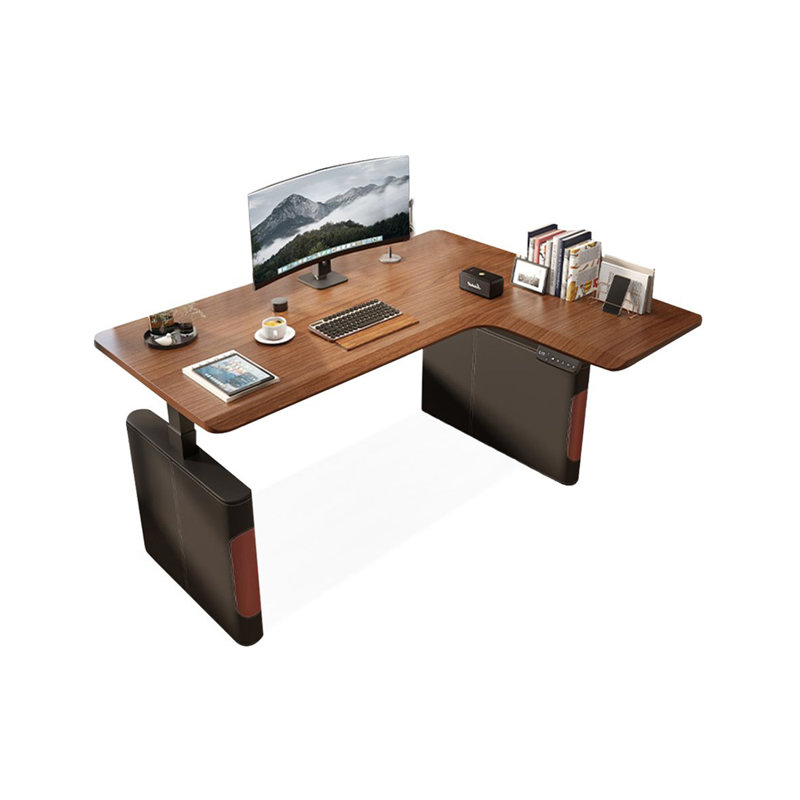 Bureau debout électrique en L à hauteur ajustable, bureau d'ordinateur d'angle pour bureau à domicile moderne avec plateau en grain de bois
