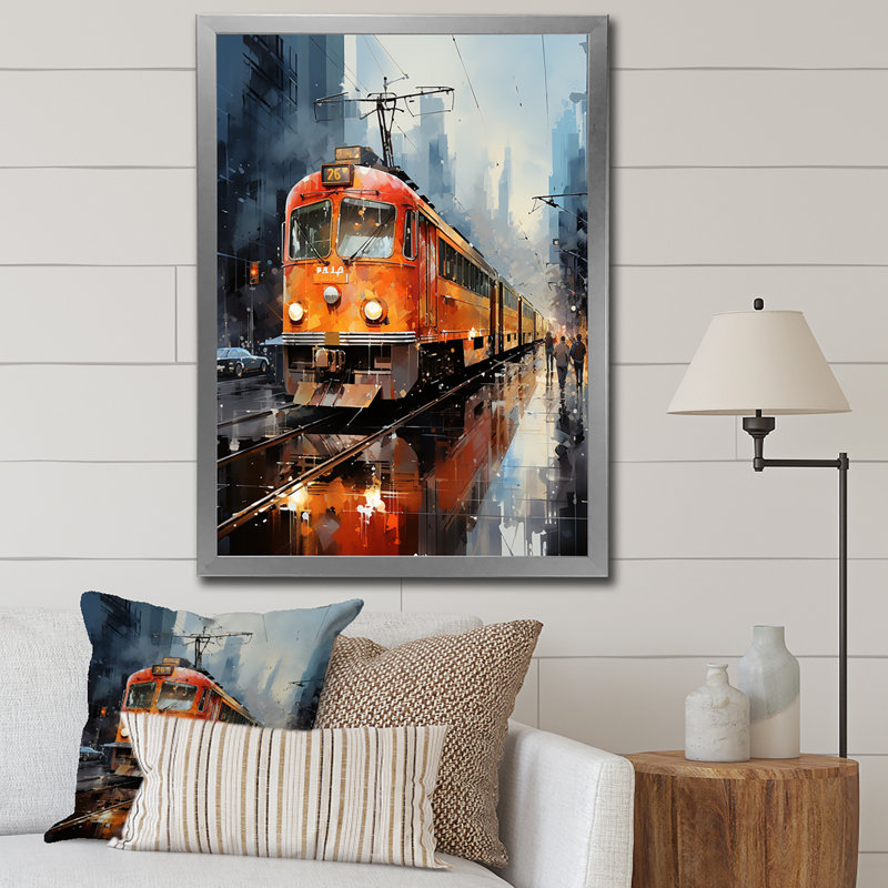 «Orange Train Journey I», reproduction sur toile, Cadre photo argenté, H 32 po x l 16 po x P 1 po