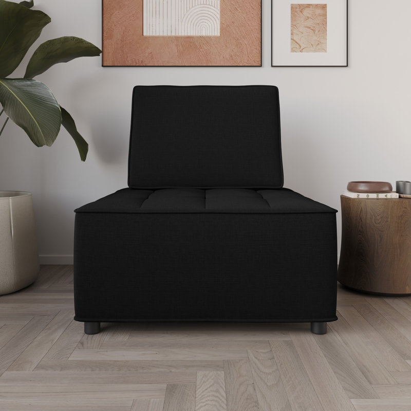 Fauteuil d'appoint carré touffeté en lin Lancy, Noir