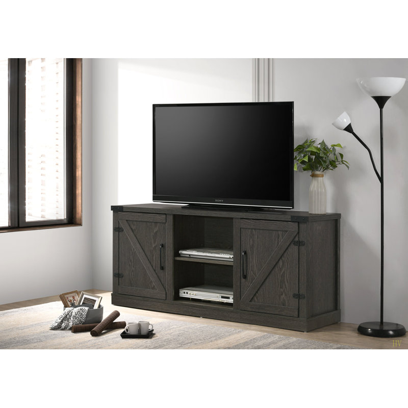 Salma  58" Wide TV Stand With 2 Open Shelves And 2 Cabinets, Black