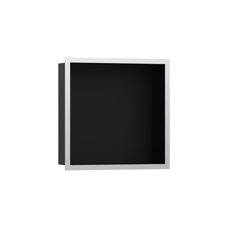 XtraStoris Individual Wall Niche Matte Black with Design Frame 15.38" x 15.38" x 4", Brushed Stainless Steel