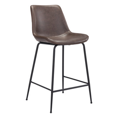 Chaise de bar 26 po en similicuir brun et noir à dossier bas