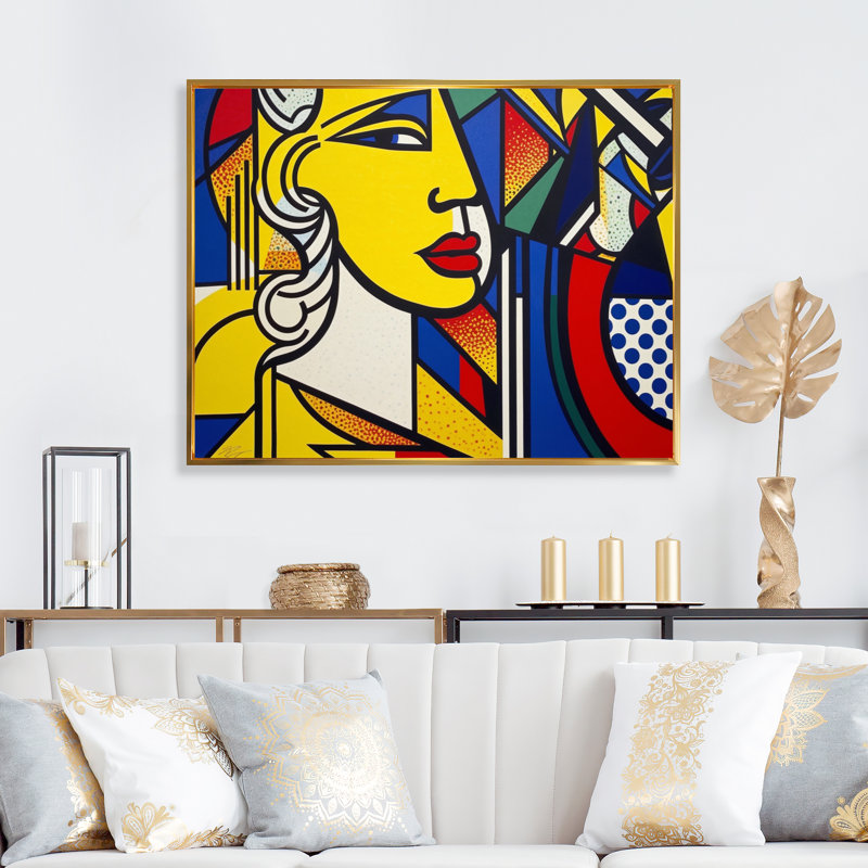 Cubic Woman Portrait I - Portrait Wall Art Living Room, H 30 po x l 40 po x P 1,5 po, Cadre flottant doré