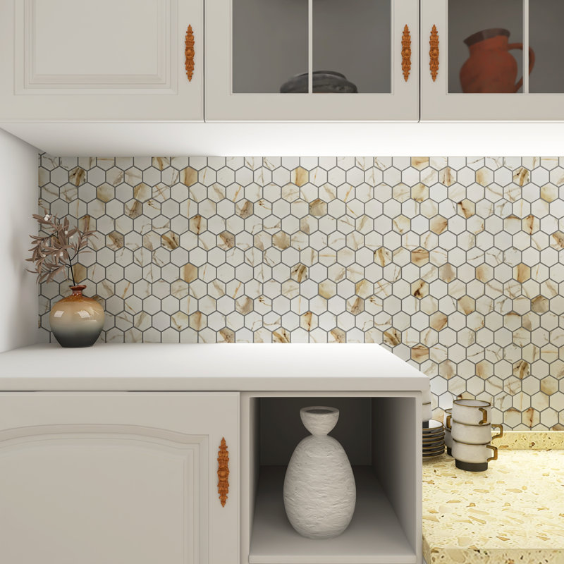 Perfection 2" x 2" Porcelain Honeycomb Mosaic Wall & Floor Tile, Calacatta Gold