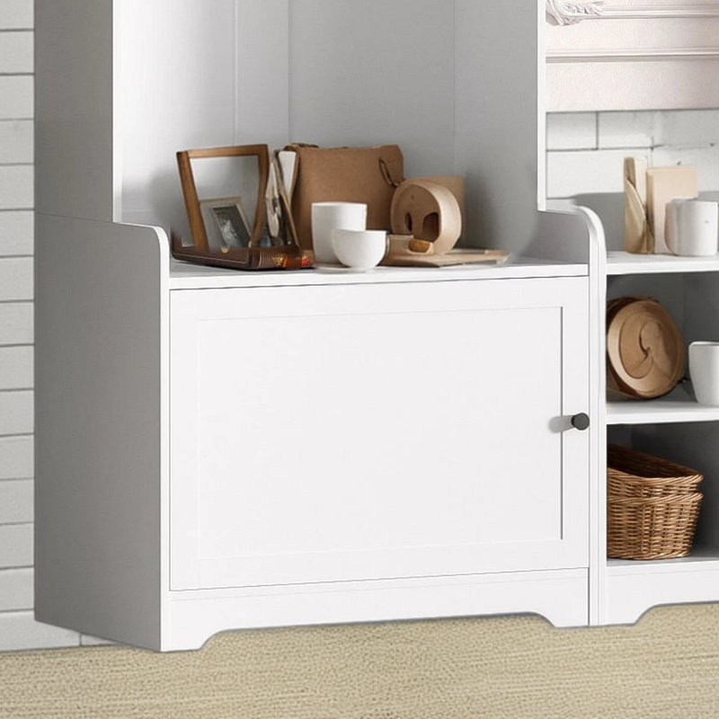 Modern White Hall Tree 4 In 1 Entrance Bench Design With Shoe Storage, 8 Compartments, 7 Coat Hooks And Adjustable Shelves, Suitable For Hallways And Living Rooms