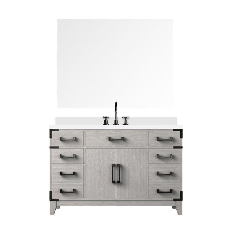 Ensemble de miroir de meuble-lavabo simple l 48 po x P 22 po Laurel, Chêne blanc, Quartz blanc