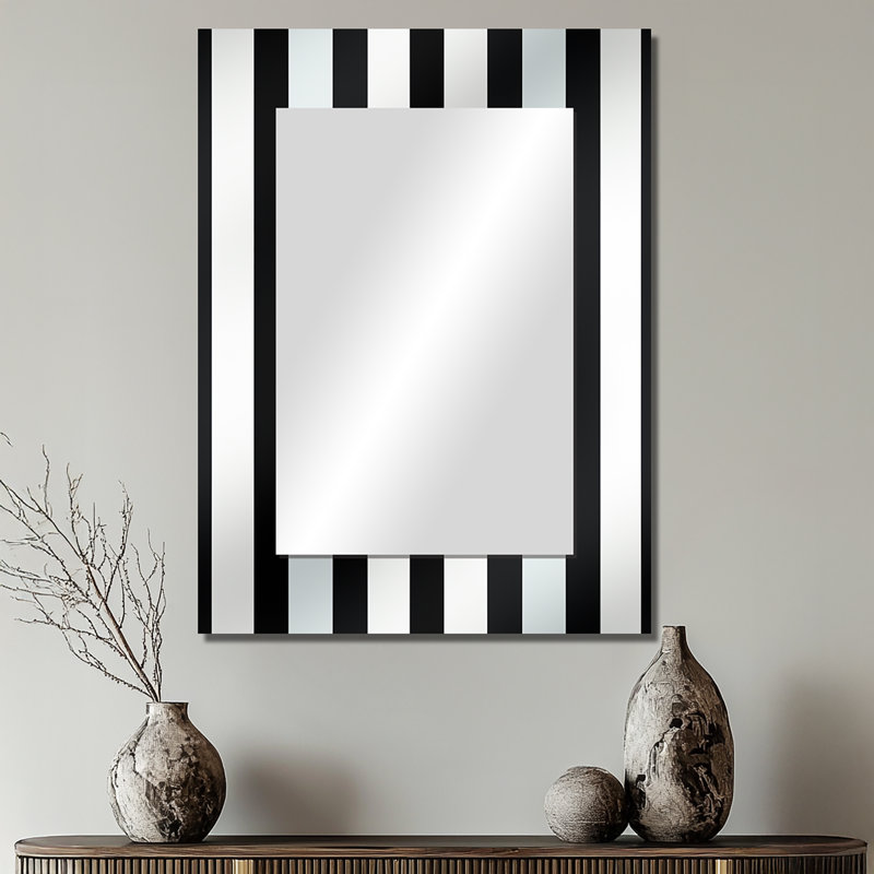 Karpinski noir et blanc rayé harmonie - miroir mural décoratif rayé, miroir moderne, impression d'art en métal, 32 po x 24 po