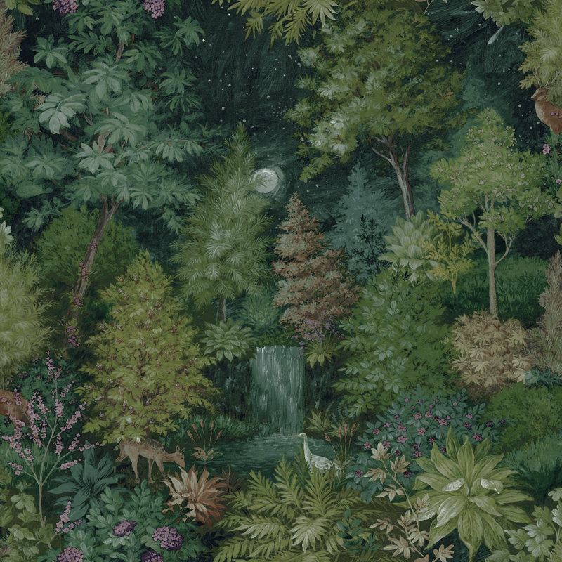 Papier peint vert non collé Midnight Woods, Vert