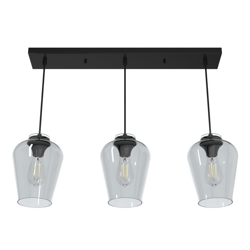 Vidria 3 - Light Linear Kitchen Island Jar Pendant, Brushed Nickel, Clear