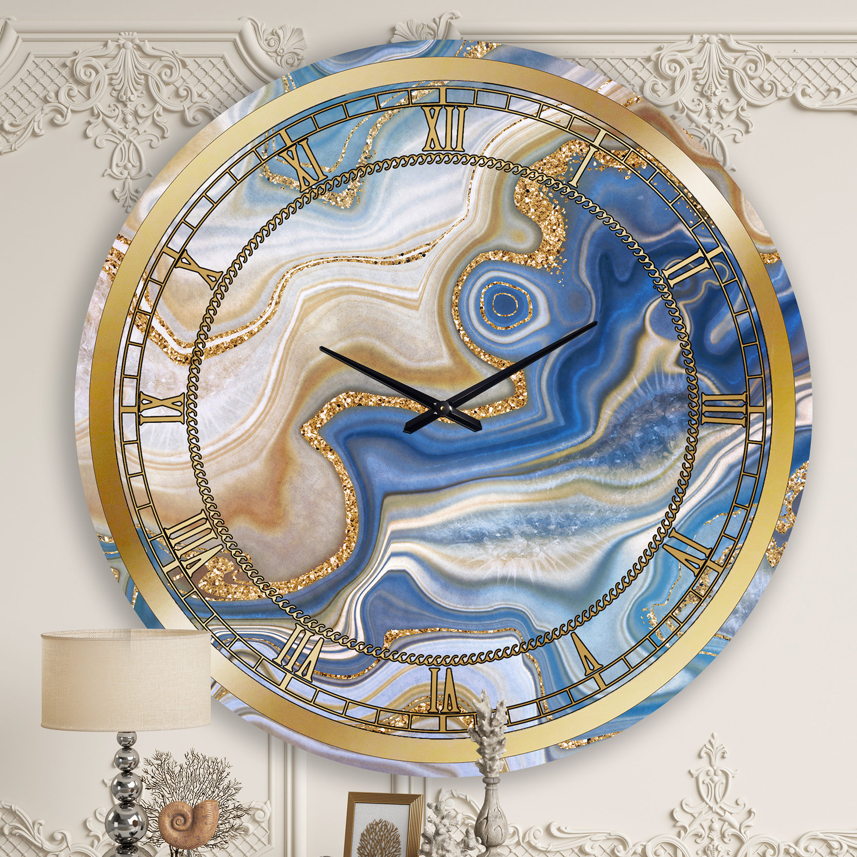 The Twillery Co.® Ocean Blue Golden Jasper Agate II - Modern wall clock ...