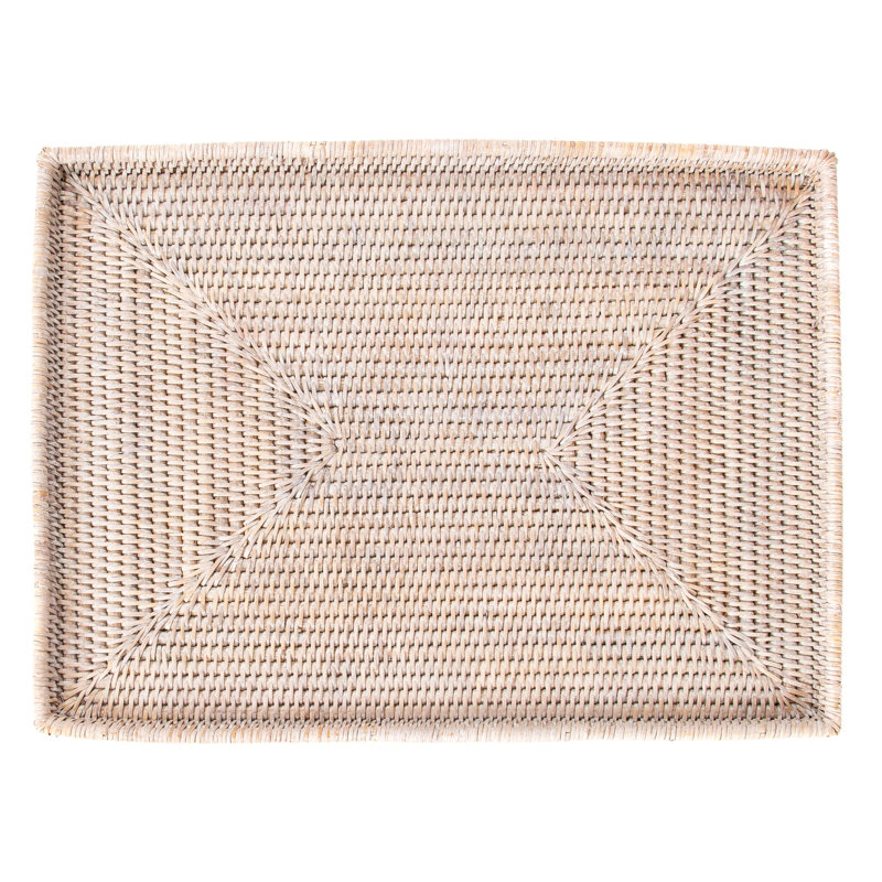 Artifacts Rattan Rectangular Flat Tray, White Wash