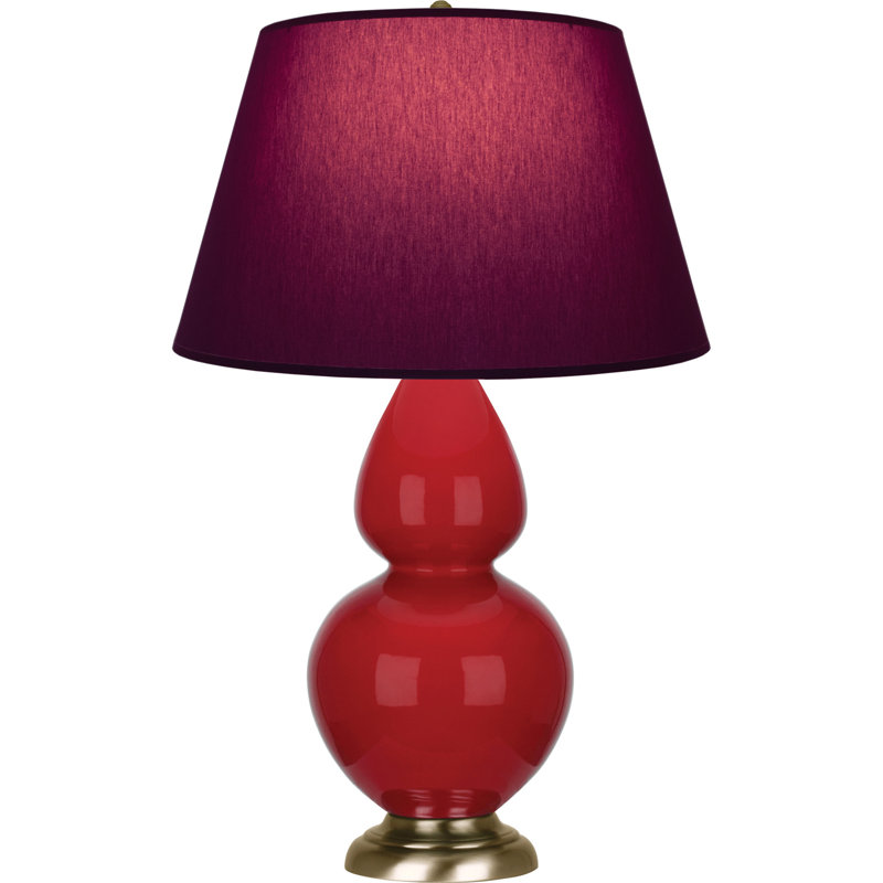Lampe de table double gourde en céramique, Rouge rubis verni / laiton, Prune / lavande, Laiton