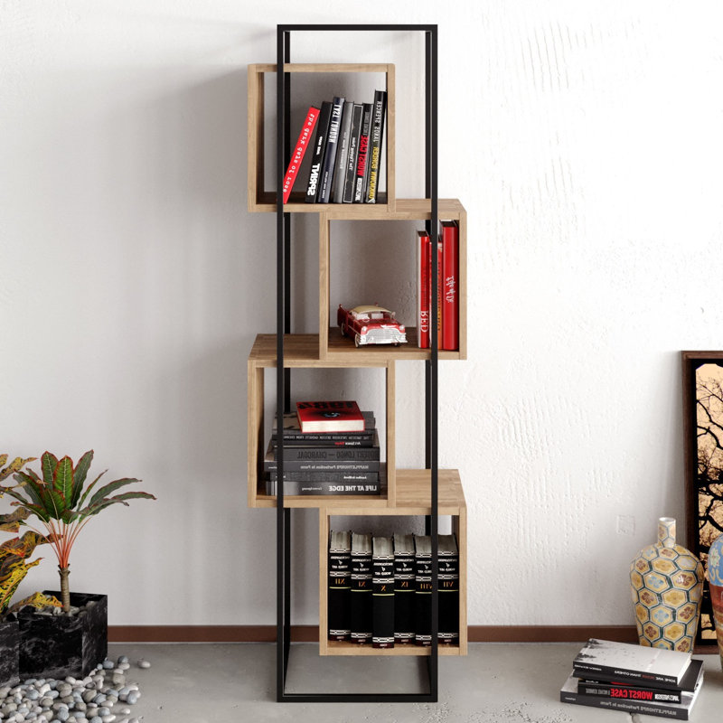 Agda 160cm H 38cm W Geometric Bookcase, Walnut/Black