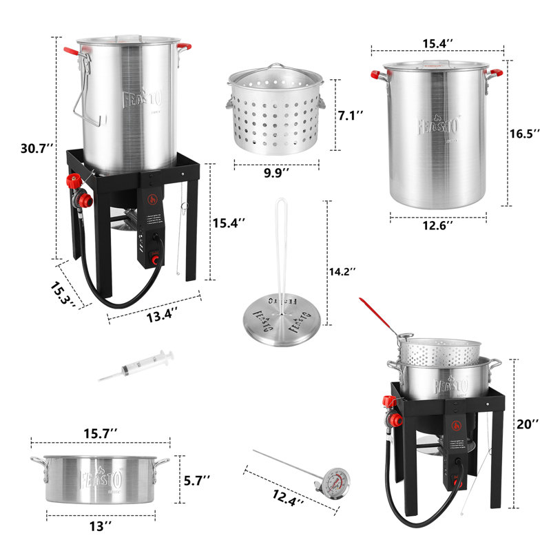 Pots en aluminium de qualité supérieure de 30 pte Feasto Friteuse à dinde et 10 pintes Ensemble de cuisson à la vapeur pour friteuse à poisson, allumage automatique