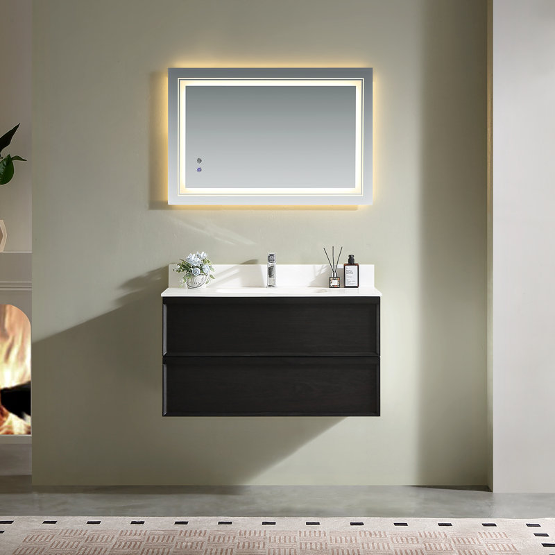 Meuble-lavabo mural flottant 36 po Modern, Black, 36"