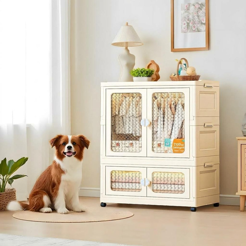Armoire de rangement de garde-robe autoportante pliable en plastique avec portes transparentes pour vêtements