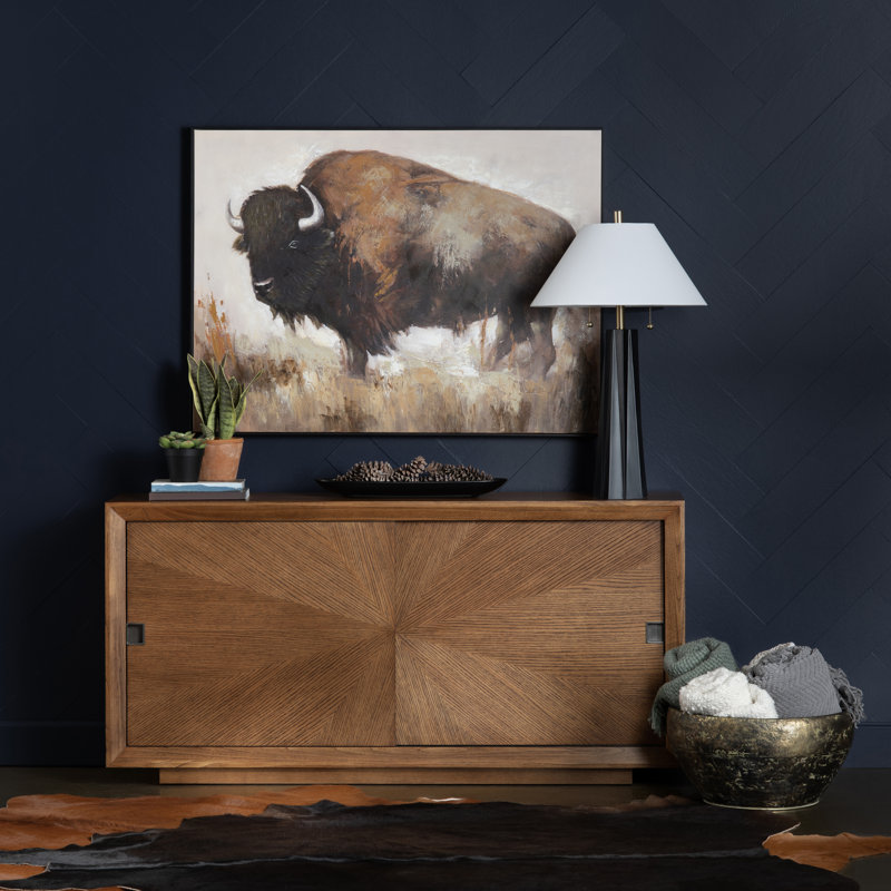 Bolting Bison Rustic Framed Canvas Wall Art